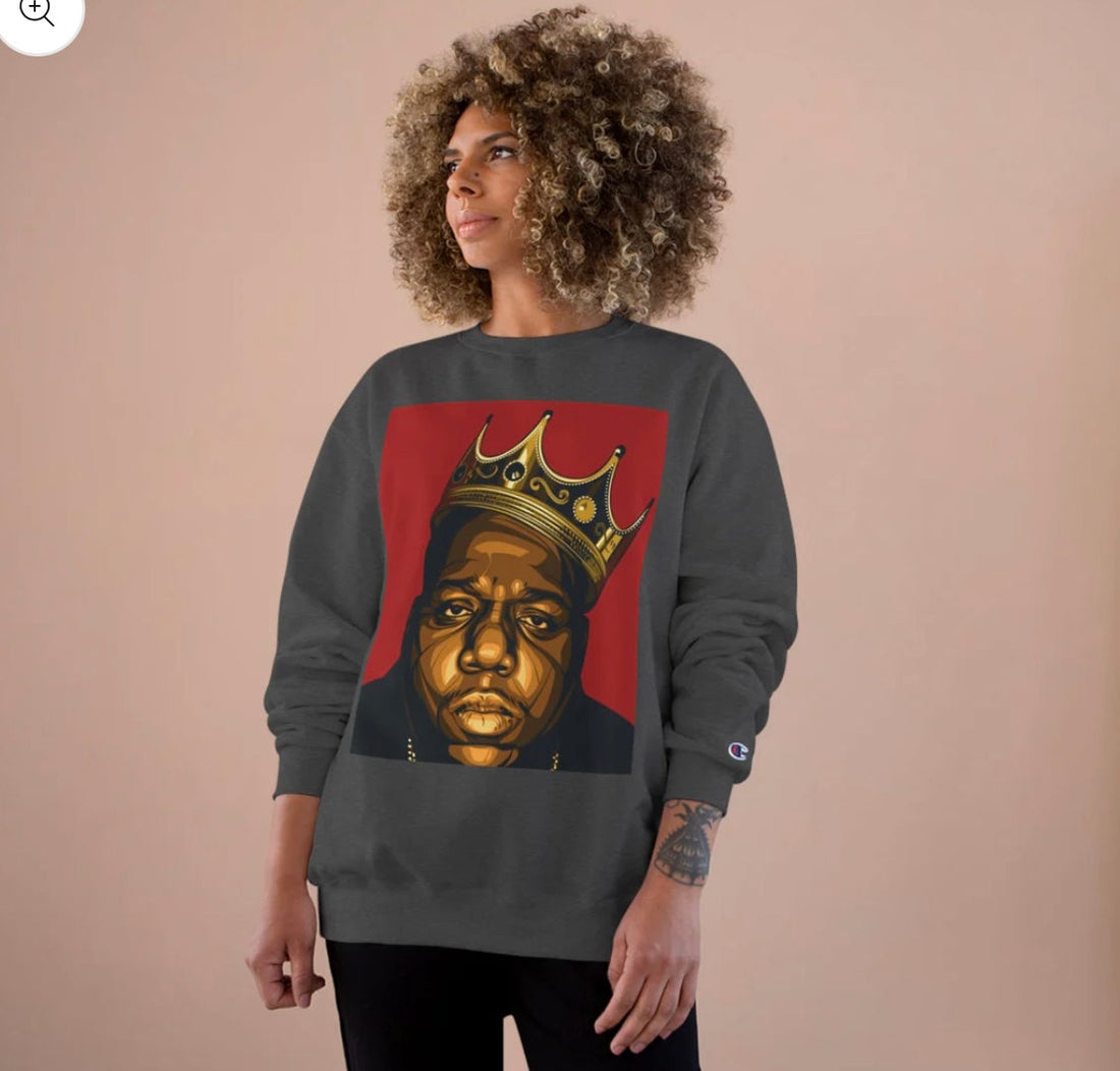 Black Biggie sweatshirt displayed on a mannequin, showcasing classic hip-hop style and premium comfort.